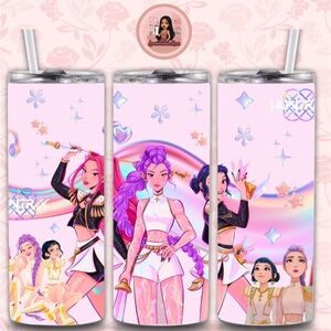 Pink and Purple Tumbler with Animated Characters kpop demon hunters